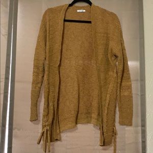 Mustard open cardigan with tie detail